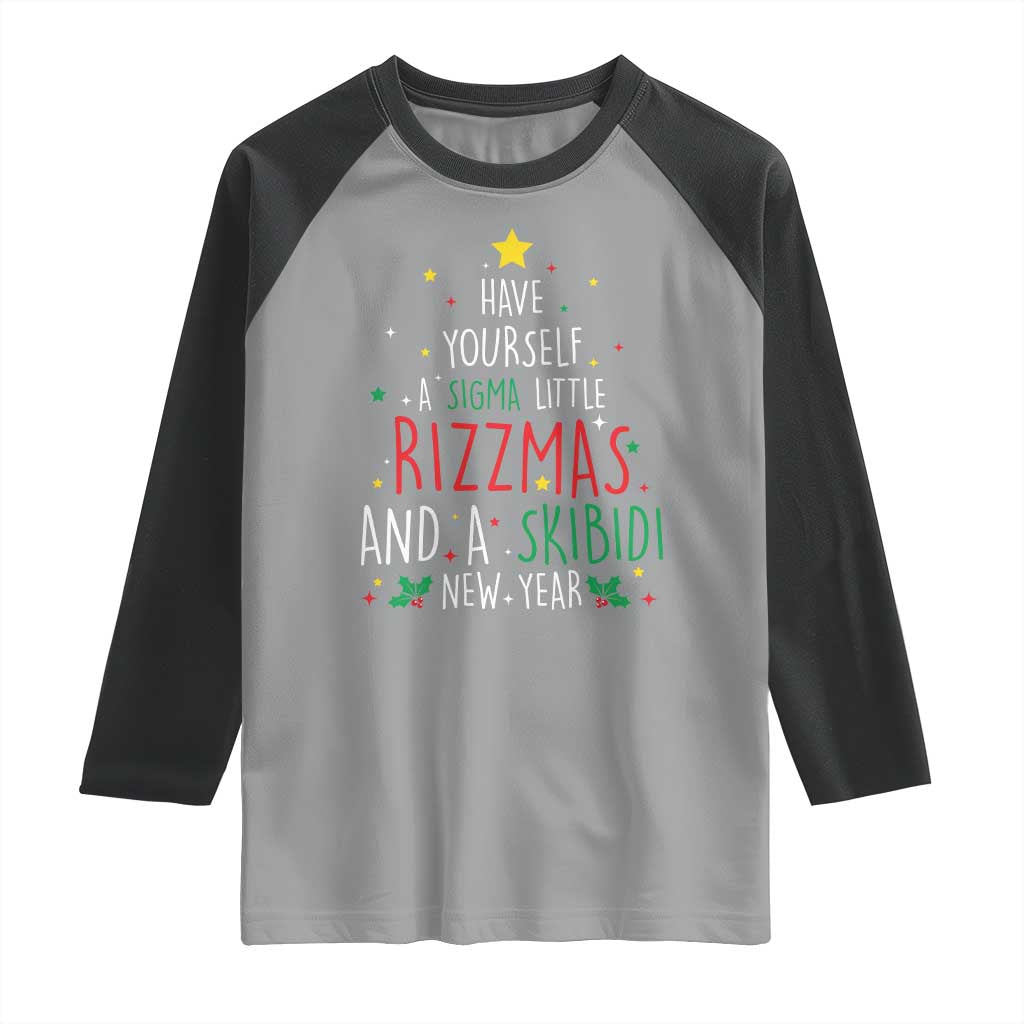 Funny Xmas Raglan Shirt Have Yourself A Sigma Little Rizzmas And A Skibidi New Year