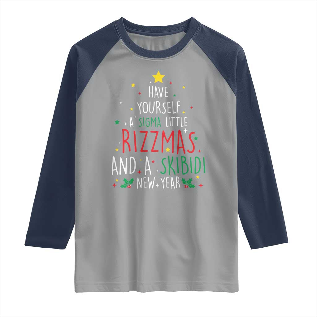Funny Xmas Raglan Shirt Have Yourself A Sigma Little Rizzmas And A Skibidi New Year