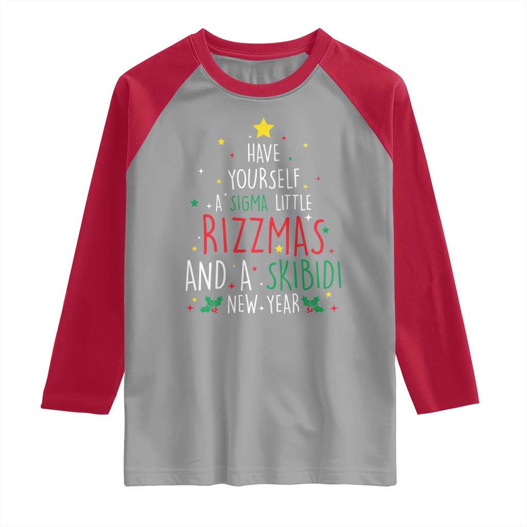 Funny Xmas Raglan Shirt Have Yourself A Sigma Little Rizzmas And A Skibidi New Year