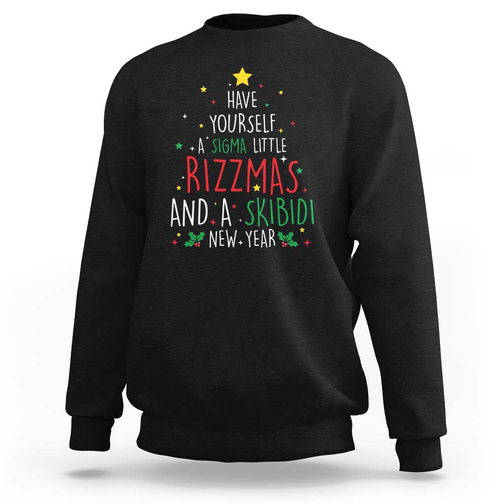 Funny Xmas Sweatshirt Have Yourself A Sigma Little Rizzmas And A Skibidi New Year - Wonder Print Shop