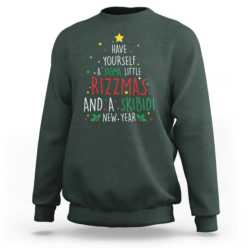 Funny Xmas Sweatshirt Have Yourself A Sigma Little Rizzmas And A Skibidi New Year - Wonder Print Shop