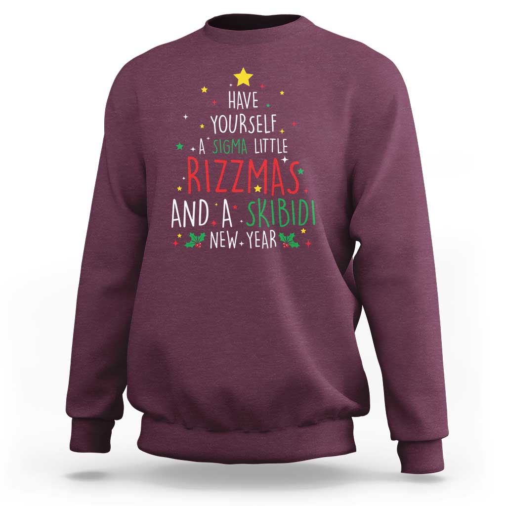 Funny Xmas Sweatshirt Have Yourself A Sigma Little Rizzmas And A Skibidi New Year - Wonder Print Shop