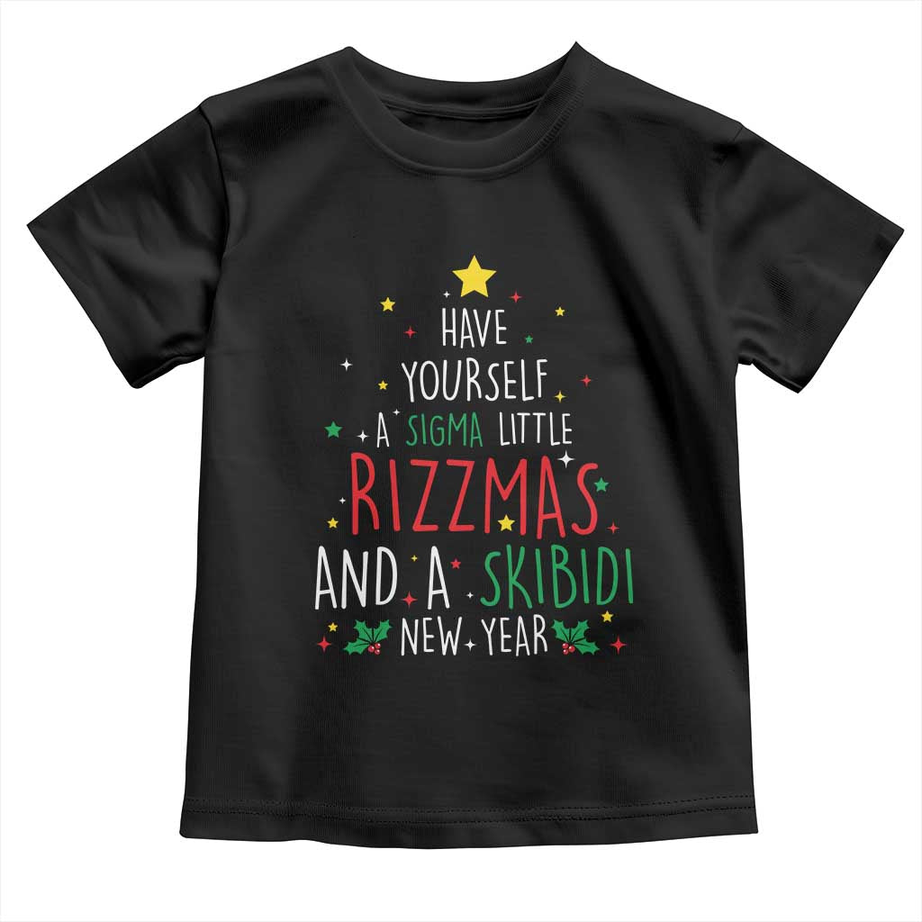 Funny Xmas Toddler T Shirt Have Yourself A Sigma Little Rizzmas And A Skibidi New Year