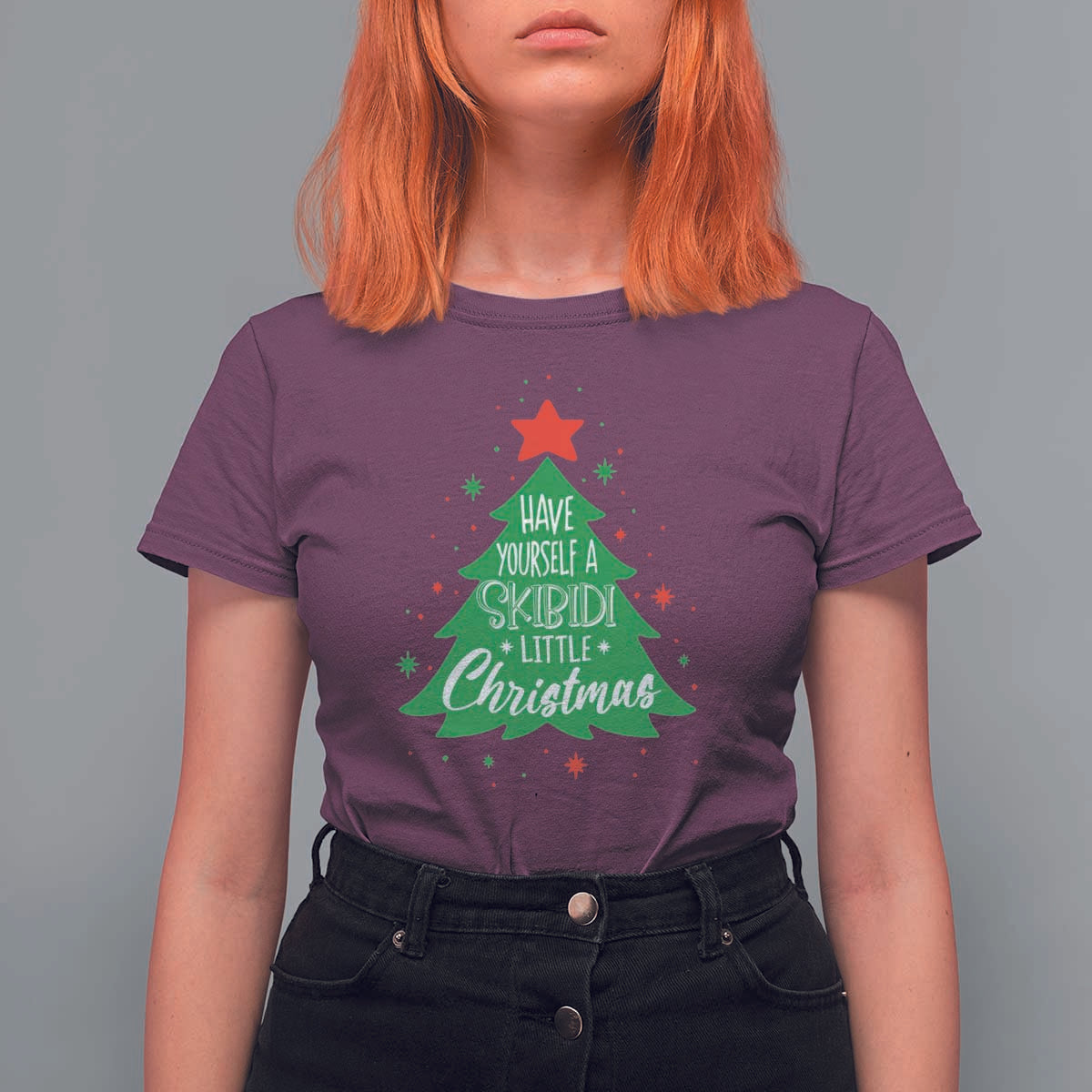 Funny Xmas T Shirt For Women Have Yourself A Skibidi Little Rizzmas - Wonder Print Shop