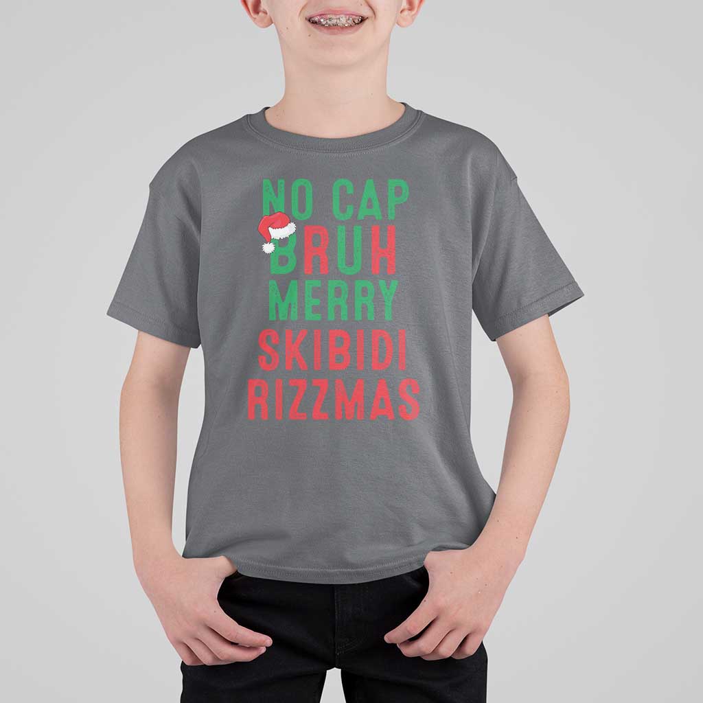 Funny Xmas T Shirt For Kid No Cap BRUH Merry Skibidi Rizzmas - Wonder Print Shop