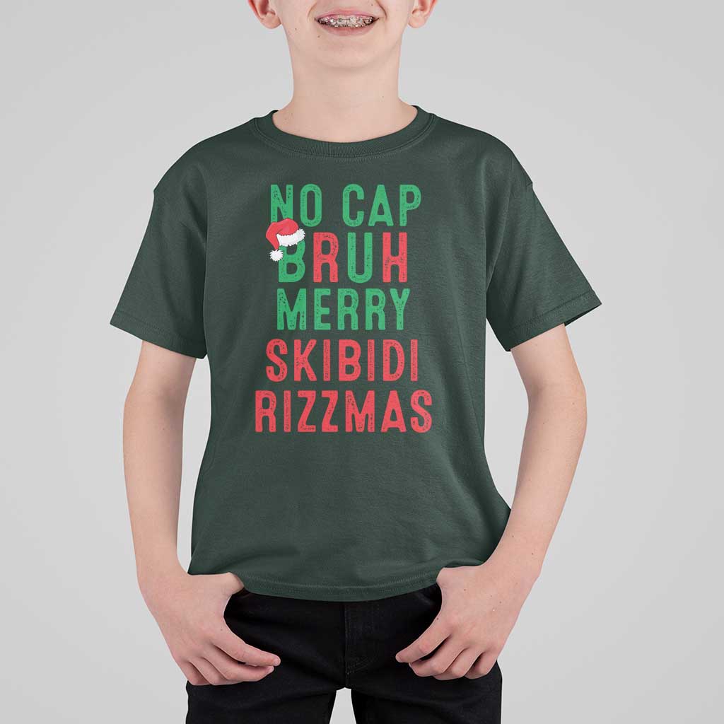 Funny Xmas T Shirt For Kid No Cap BRUH Merry Skibidi Rizzmas - Wonder Print Shop