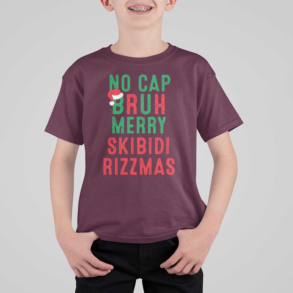 Funny Xmas T Shirt For Kid No Cap BRUH Merry Skibidi Rizzmas - Wonder Print Shop