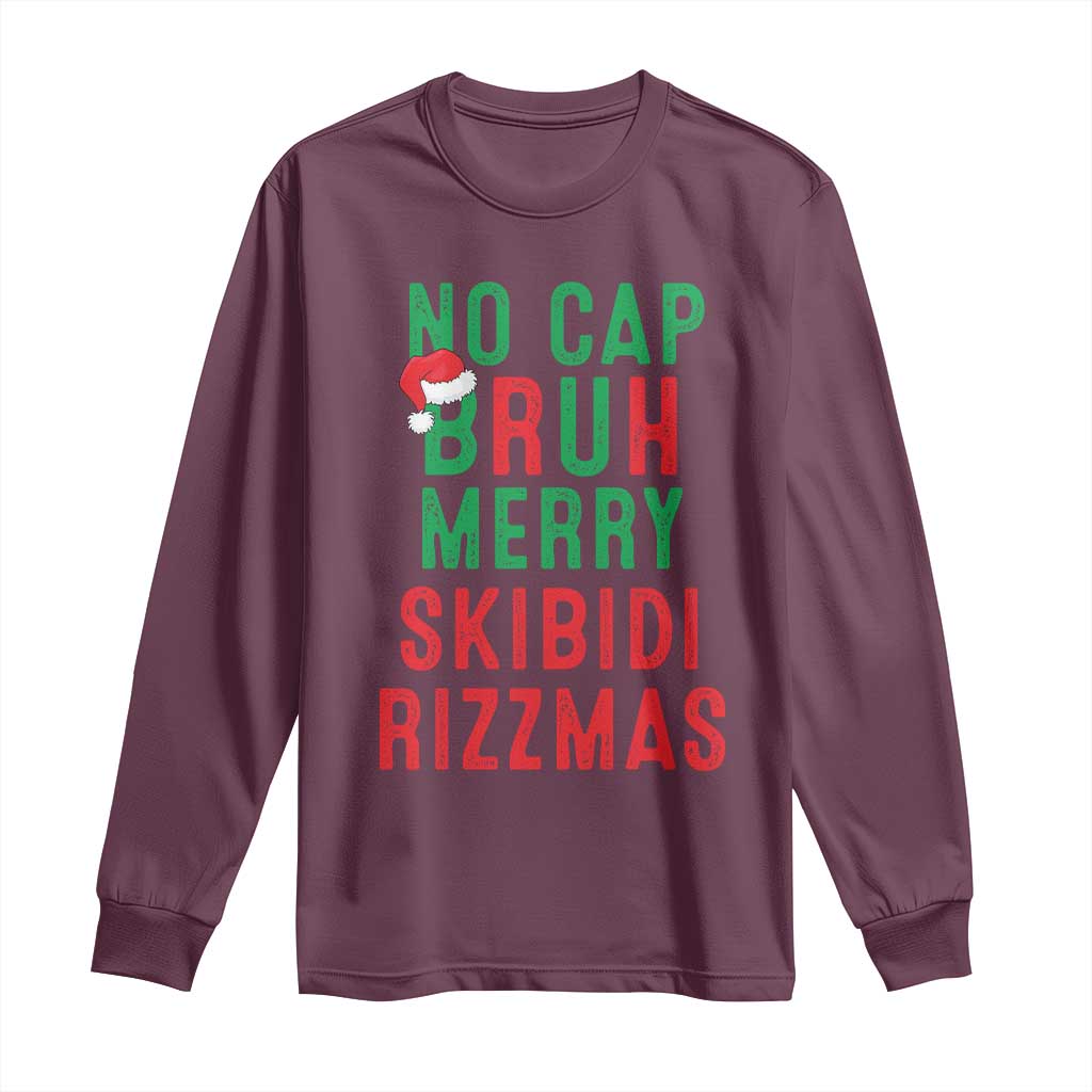 Funny Xmas Long Sleeve Shirt No Cap BRUH Merry Skibidi Rizzmas