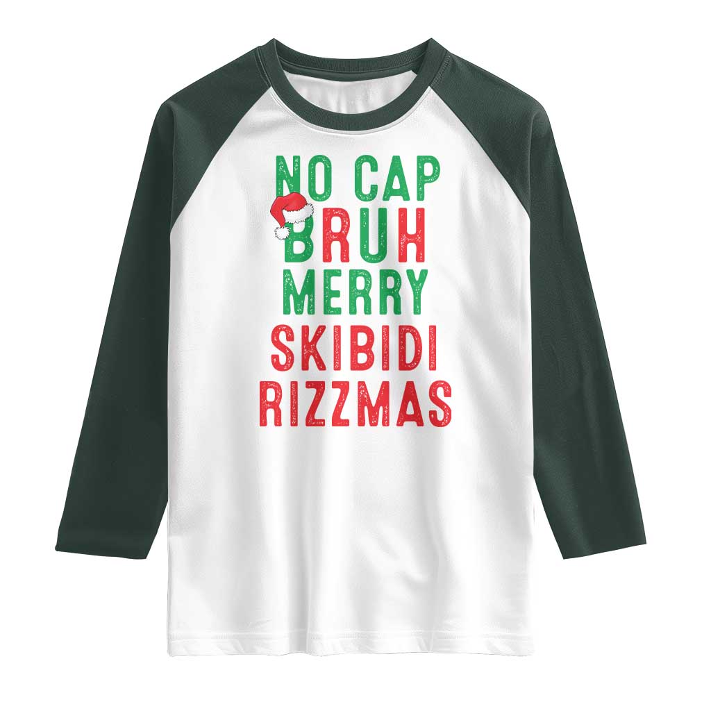 Funny Xmas Raglan Shirt No Cap BRUH Merry Skibidi Rizzmas