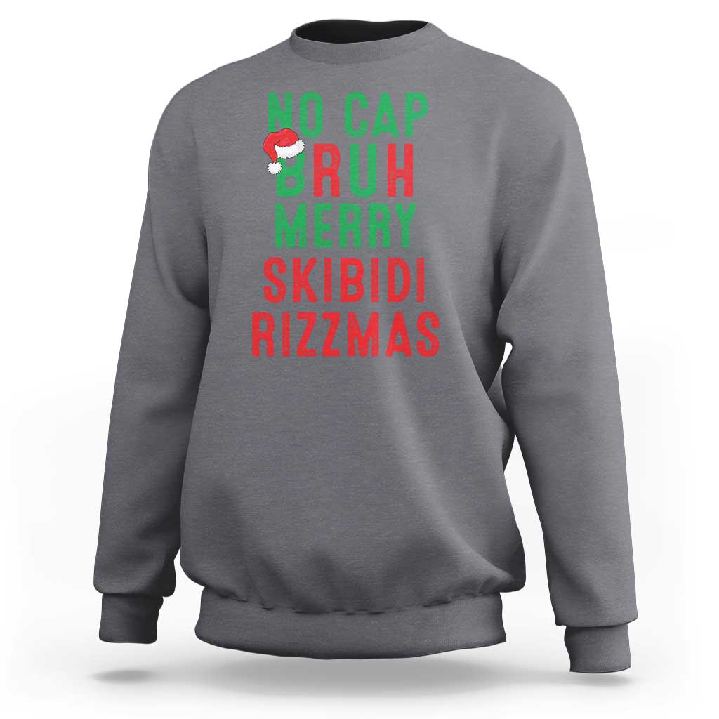 Funny Xmas Sweatshirt No Cap BRUH Merry Skibidi Rizzmas - Wonder Print Shop