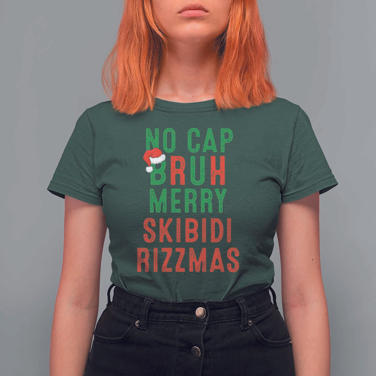 Funny Xmas T Shirt For Women No Cap BRUH Merry Skibidi Rizzmas - Wonder Print Shop