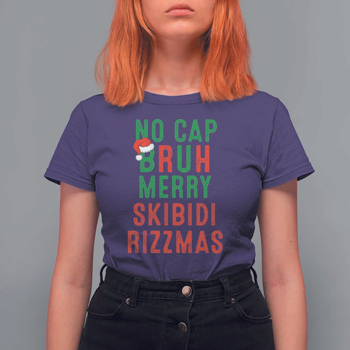 Funny Xmas T Shirt For Women No Cap BRUH Merry Skibidi Rizzmas - Wonder Print Shop