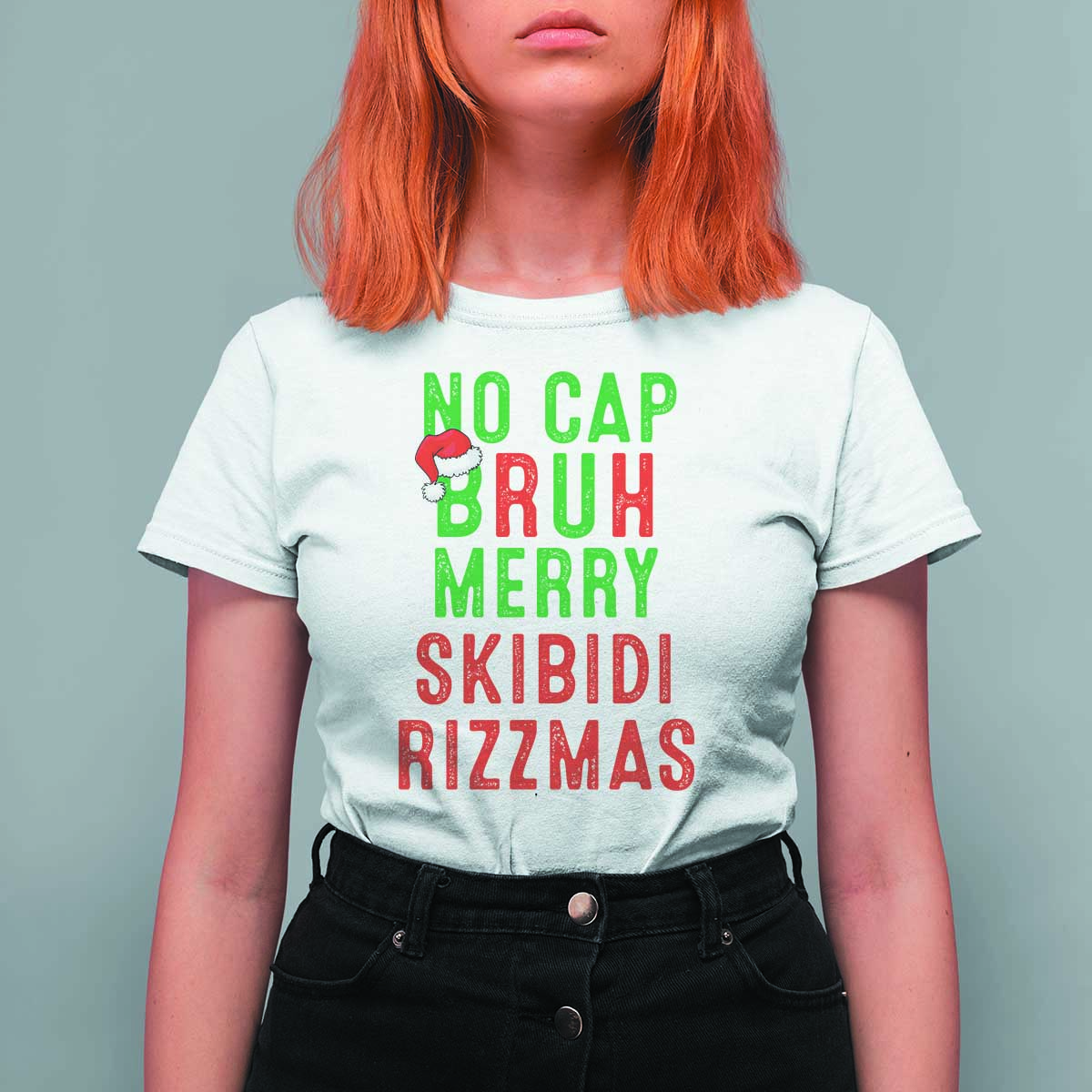 Funny Xmas T Shirt For Women No Cap BRUH Merry Skibidi Rizzmas - Wonder Print Shop