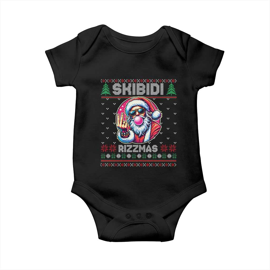Funny Xmas Baby Onesie Skibidi Rizzmas Santa Bubble Gum