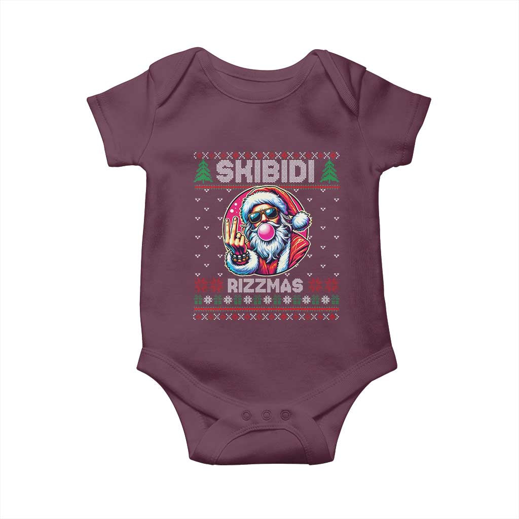 Funny Xmas Baby Onesie Skibidi Rizzmas Santa Bubble Gum