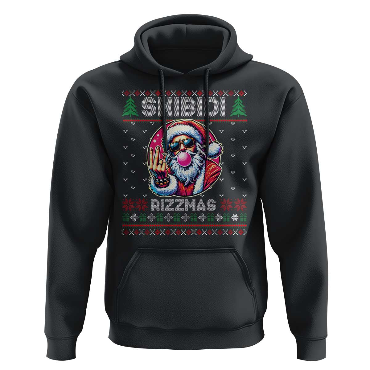 Funny Xmas Hoodie Skibidi Rizzmas Santa Bubble Gum