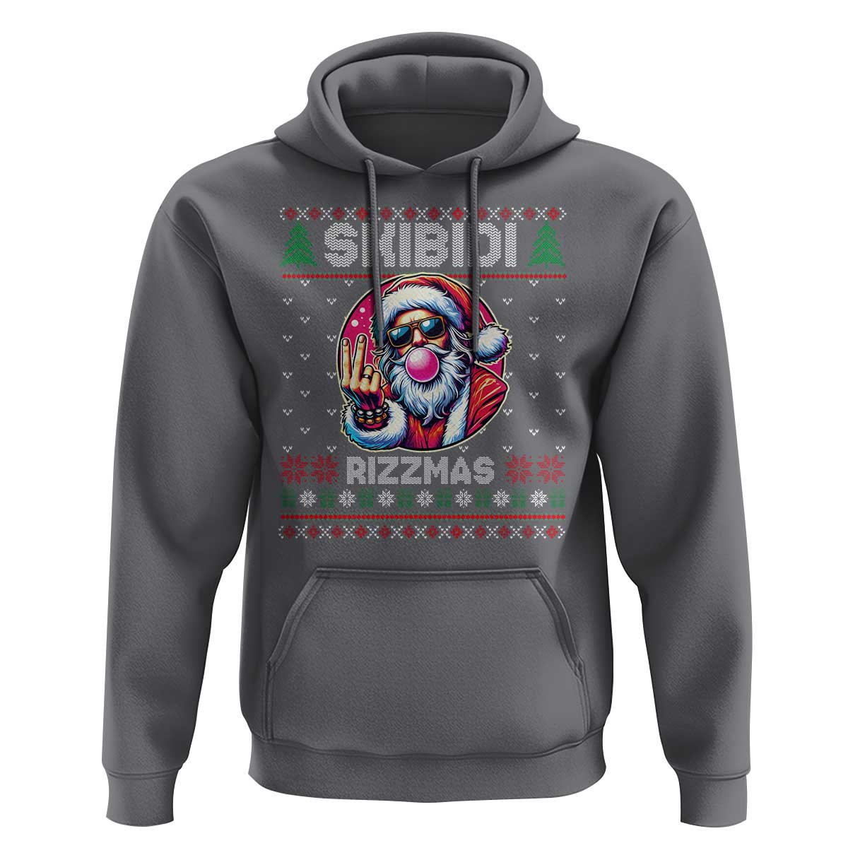 Funny Xmas Hoodie Skibidi Rizzmas Santa Bubble Gum