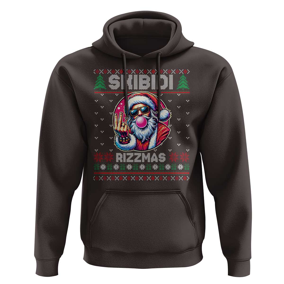 Funny Xmas Hoodie Skibidi Rizzmas Santa Bubble Gum