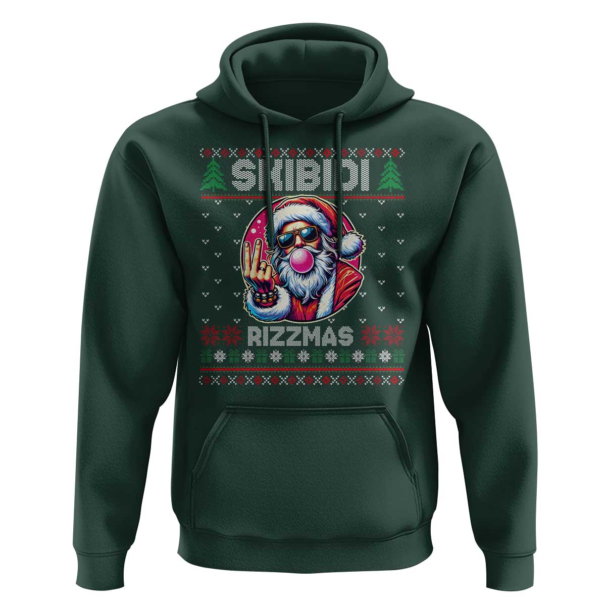 Funny Xmas Hoodie Skibidi Rizzmas Santa Bubble Gum