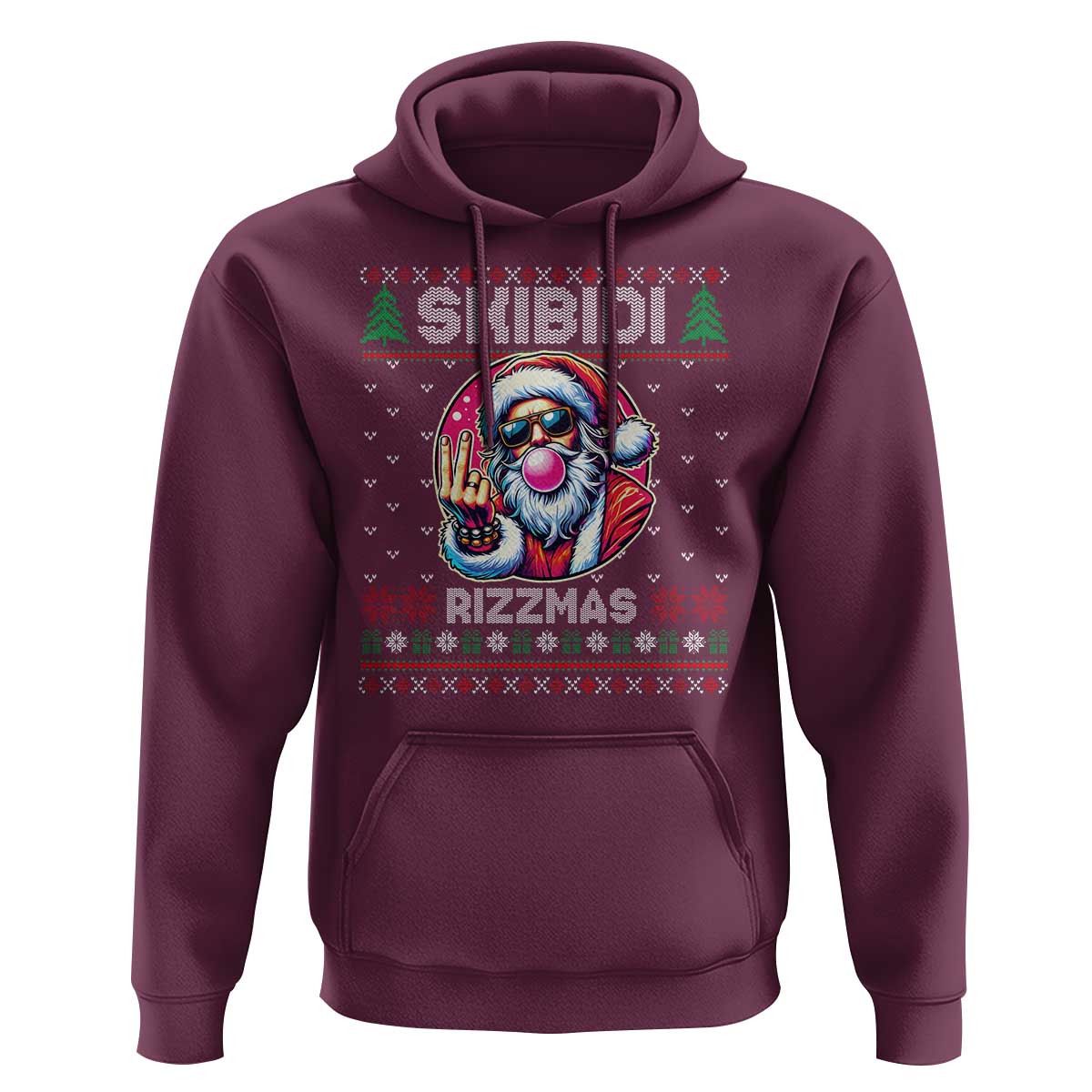 Funny Xmas Hoodie Skibidi Rizzmas Santa Bubble Gum