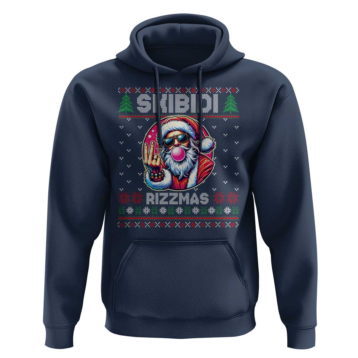 Funny Xmas Hoodie Skibidi Rizzmas Santa Bubble Gum