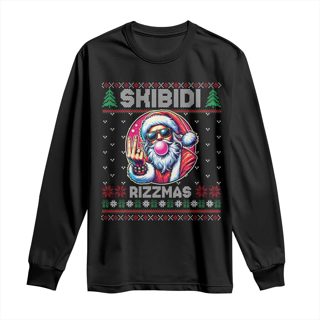 Funny Xmas Long Sleeve Shirt Skibidi Rizzmas Santa Bubble Gum