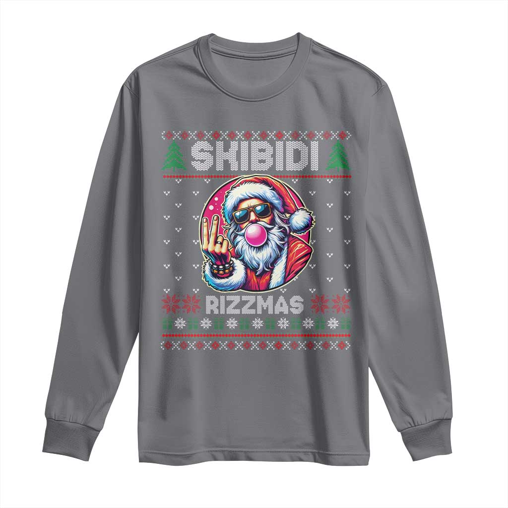 Funny Xmas Long Sleeve Shirt Skibidi Rizzmas Santa Bubble Gum