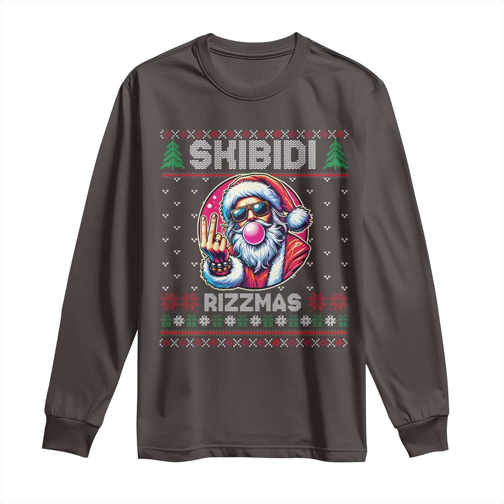 Funny Xmas Long Sleeve Shirt Skibidi Rizzmas Santa Bubble Gum