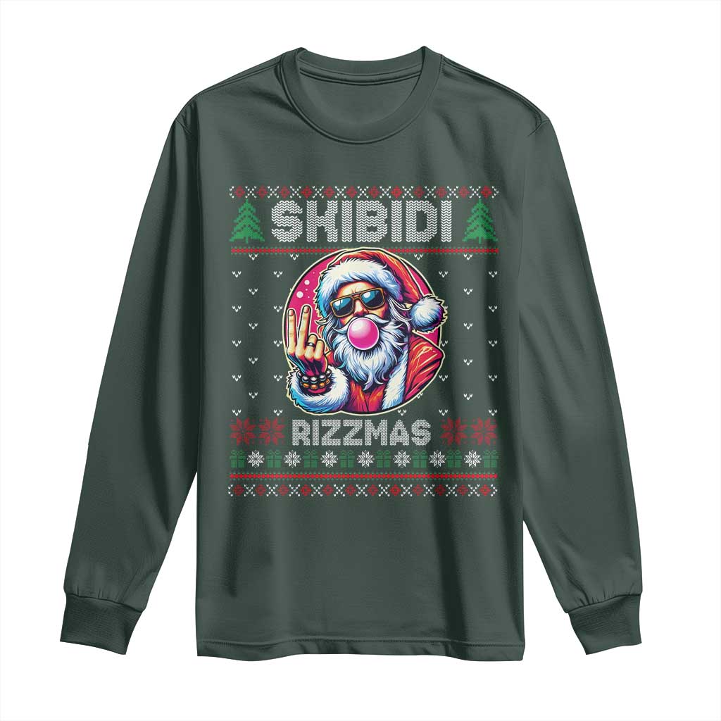 Funny Xmas Long Sleeve Shirt Skibidi Rizzmas Santa Bubble Gum