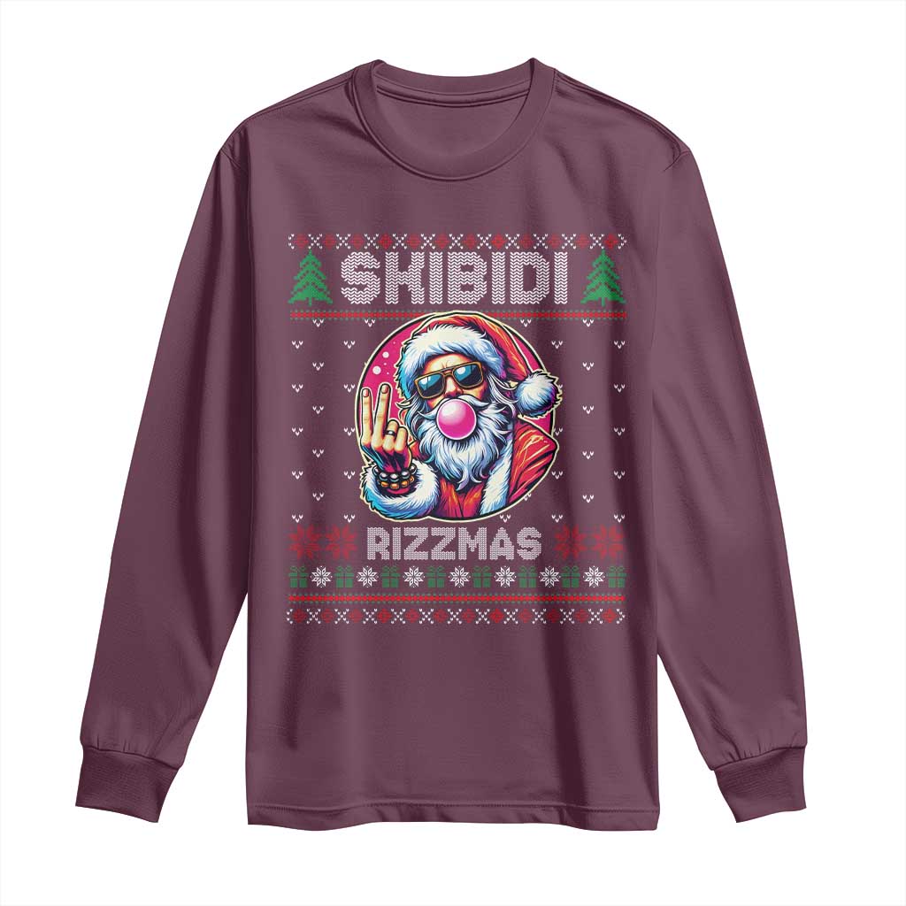 Funny Xmas Long Sleeve Shirt Skibidi Rizzmas Santa Bubble Gum
