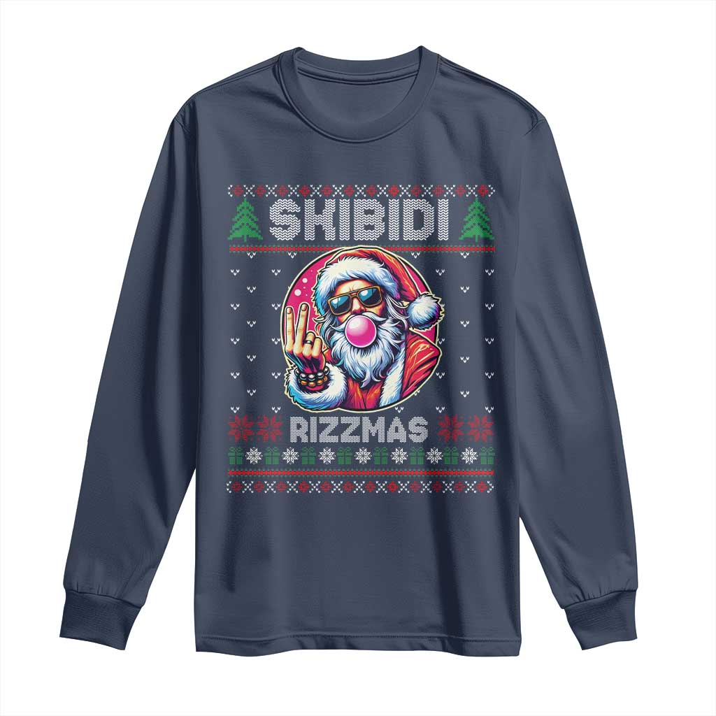 Funny Xmas Long Sleeve Shirt Skibidi Rizzmas Santa Bubble Gum
