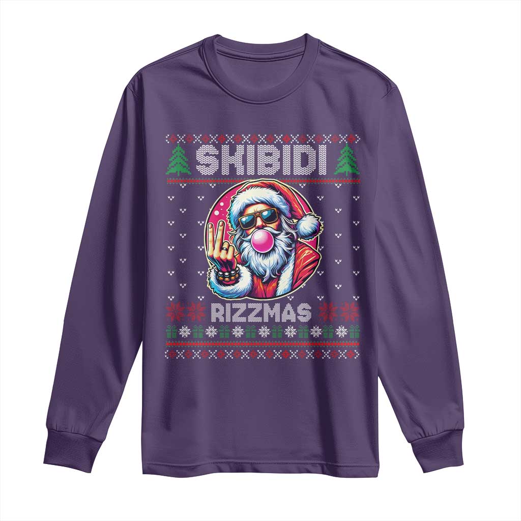 Funny Xmas Long Sleeve Shirt Skibidi Rizzmas Santa Bubble Gum