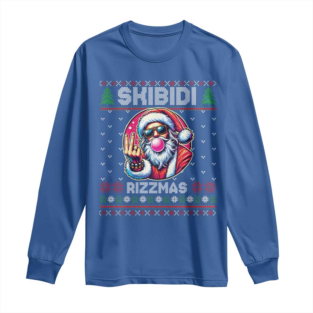 Funny Xmas Long Sleeve Shirt Skibidi Rizzmas Santa Bubble Gum