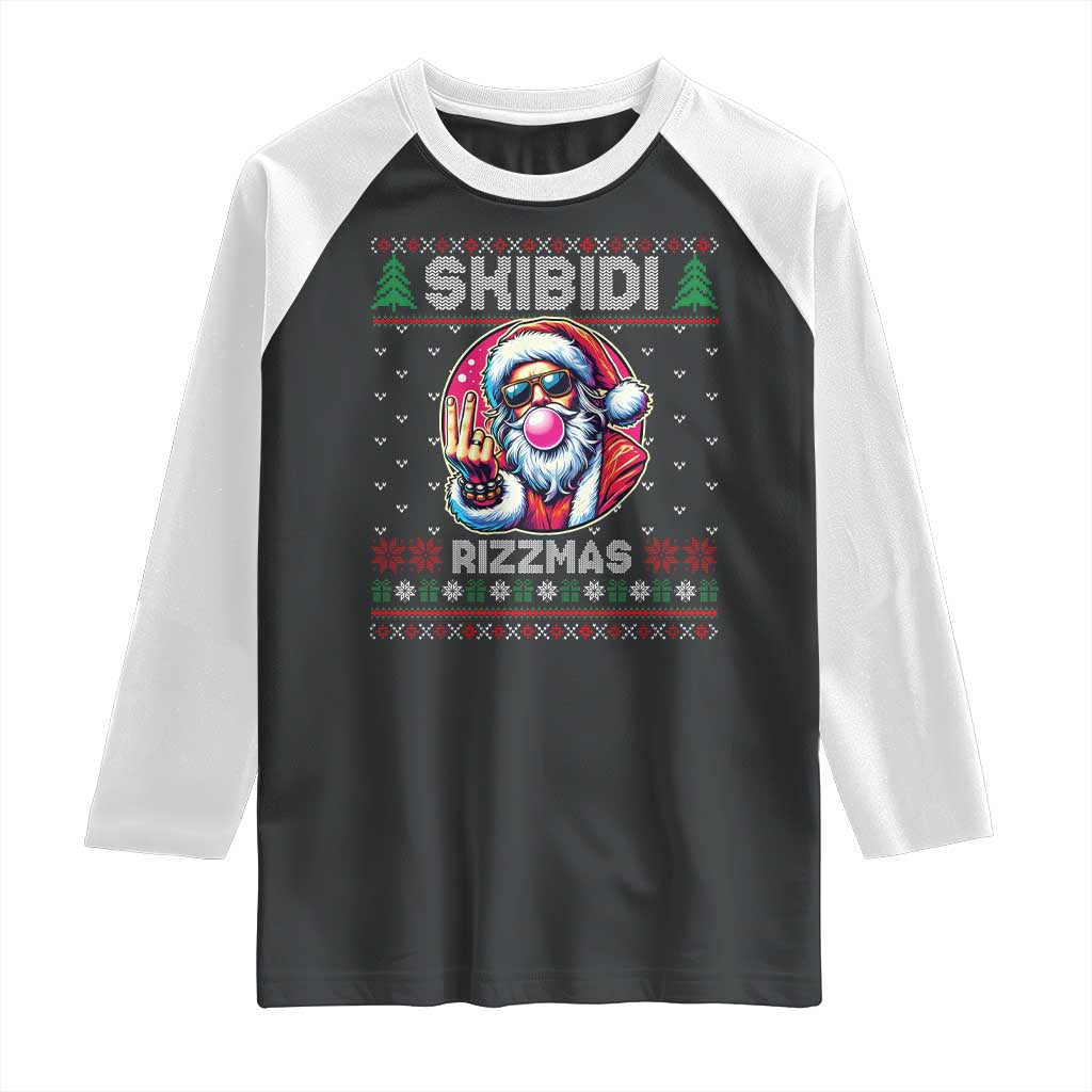 Funny Xmas Raglan Shirt Skibidi Rizzmas Santa Bubble Gum