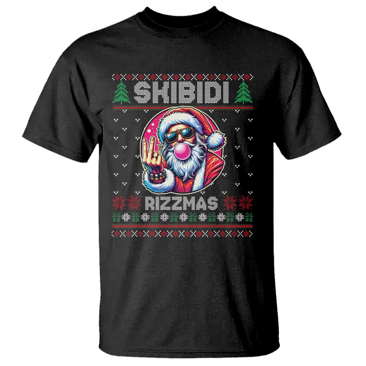 Funny Xmas T Shirt Skibidi Rizzmas Santa Bubble Gum - Wonder Print Shop