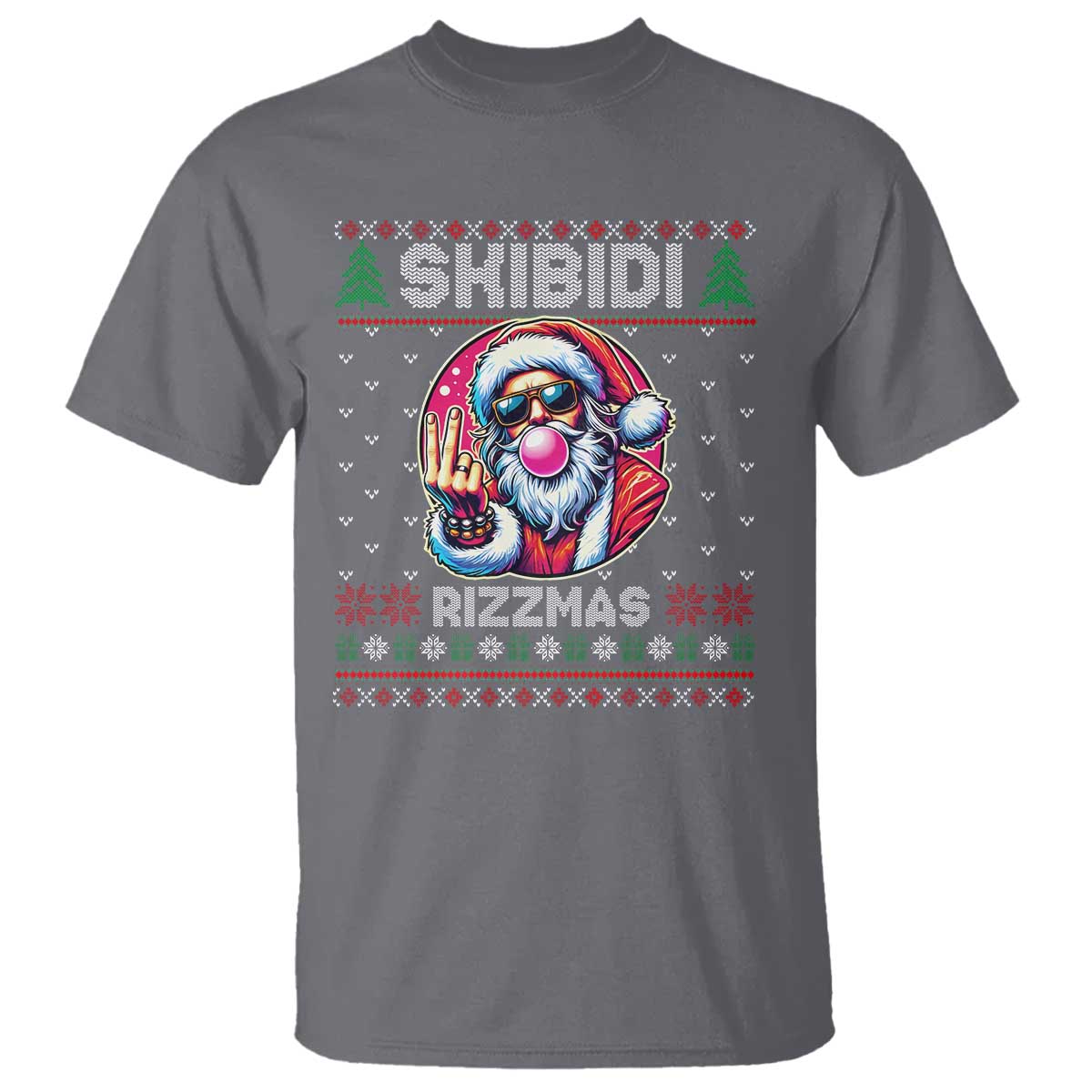 Funny Xmas T Shirt Skibidi Rizzmas Santa Bubble Gum - Wonder Print Shop