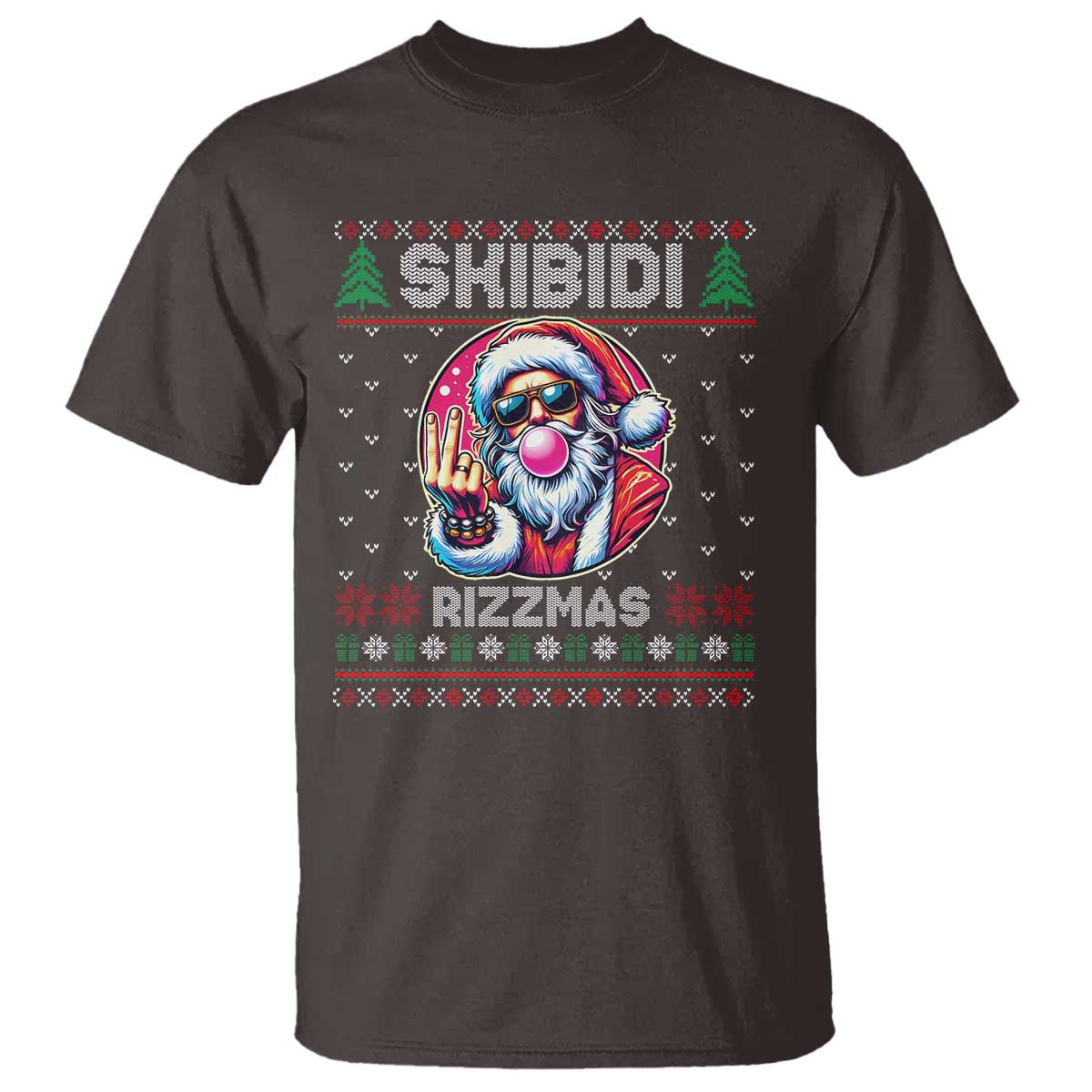 Funny Xmas T Shirt Skibidi Rizzmas Santa Bubble Gum - Wonder Print Shop