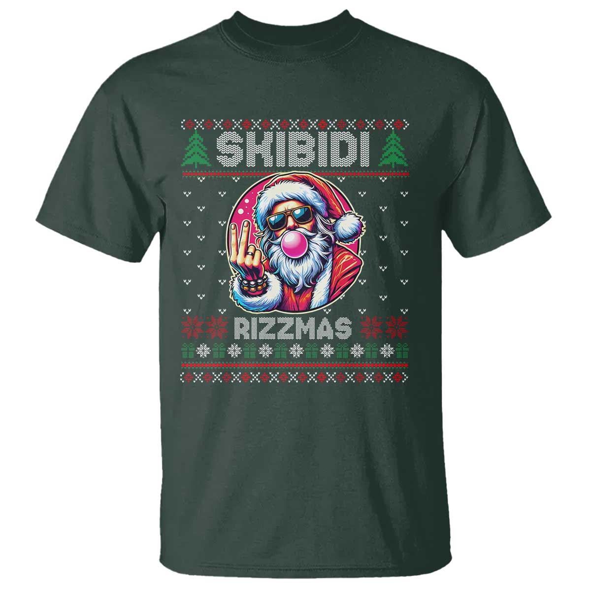Funny Xmas T Shirt Skibidi Rizzmas Santa Bubble Gum - Wonder Print Shop