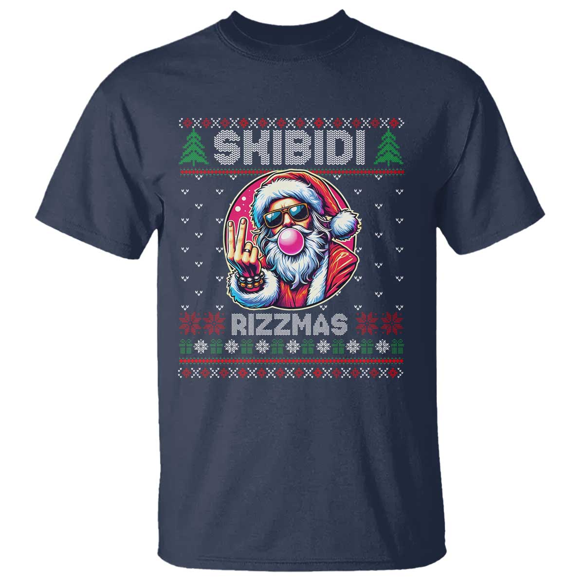 Funny Xmas T Shirt Skibidi Rizzmas Santa Bubble Gum - Wonder Print Shop