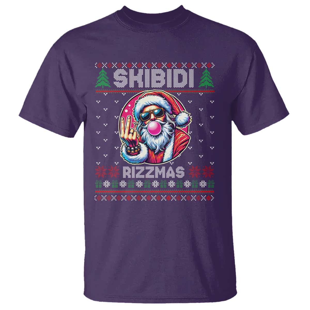 Funny Xmas T Shirt Skibidi Rizzmas Santa Bubble Gum - Wonder Print Shop