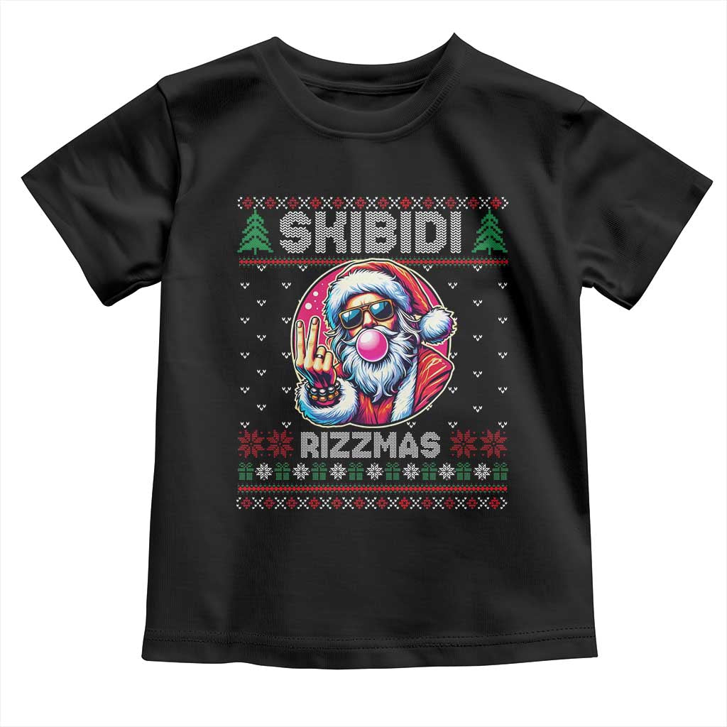 Funny Xmas Toddler T Shirt Skibidi Rizzmas Santa Bubble Gum