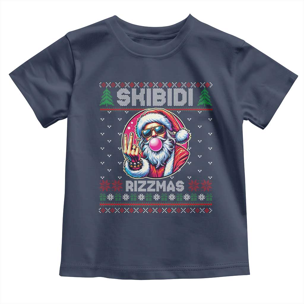 Funny Xmas Toddler T Shirt Skibidi Rizzmas Santa Bubble Gum