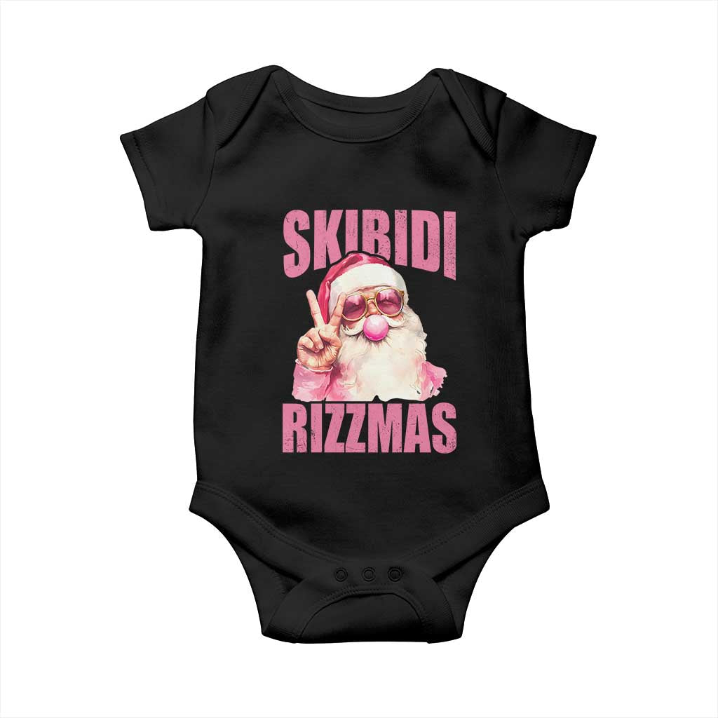 Funny Xmas Baby Onesie Skibidi Rizzmas Pink Santa Bubble Gum