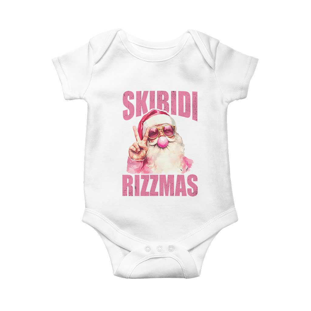 Funny Xmas Baby Onesie Skibidi Rizzmas Pink Santa Bubble Gum