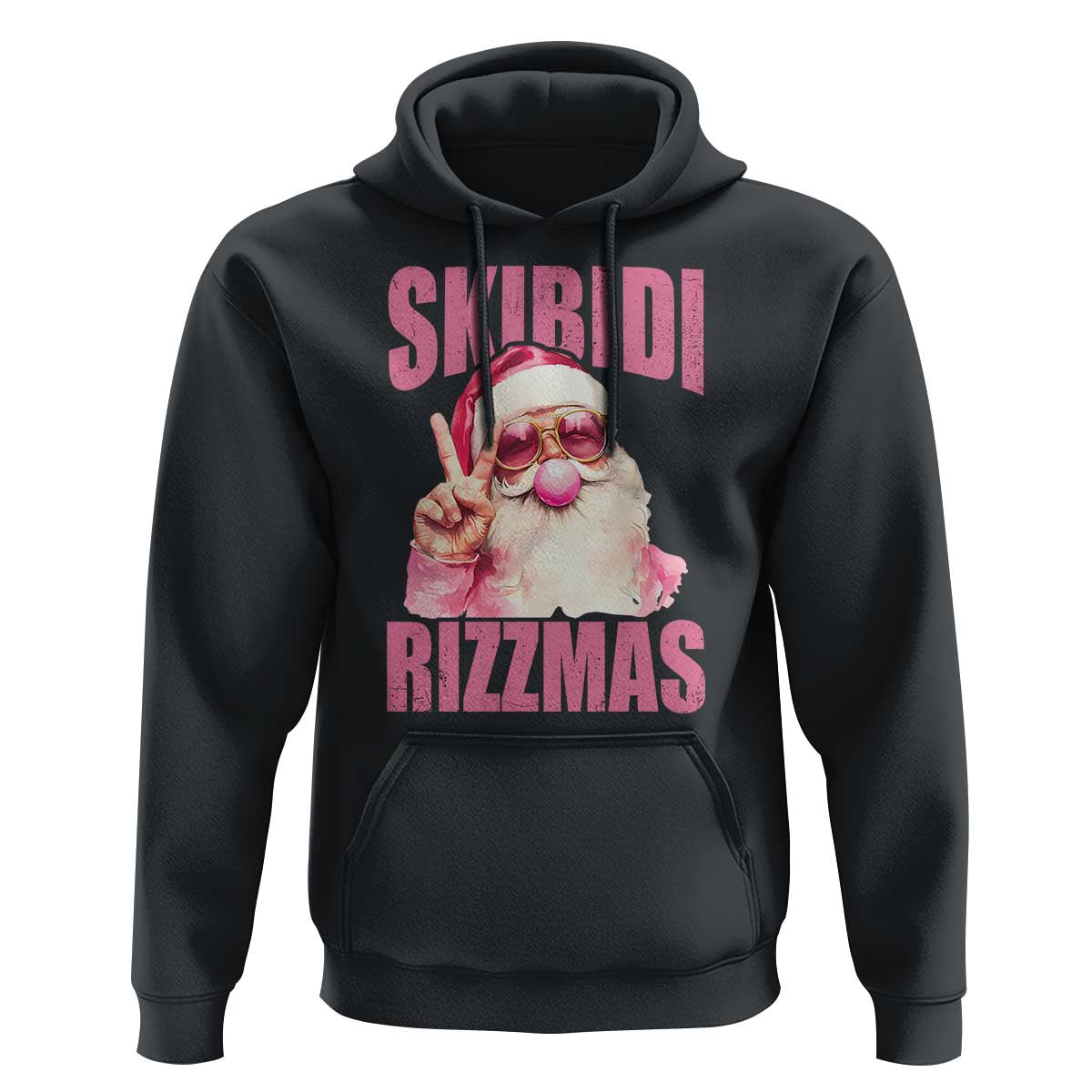 Funny Xmas Hoodie Skibidi Rizzmas Pink Santa Bubble Gum