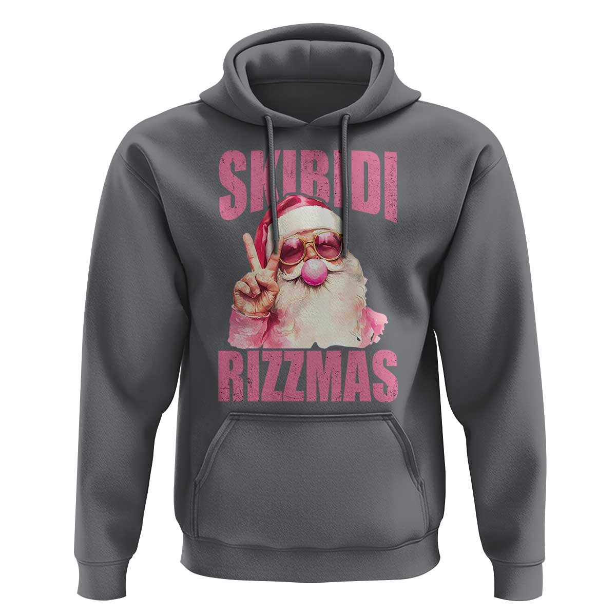 Funny Xmas Hoodie Skibidi Rizzmas Pink Santa Bubble Gum