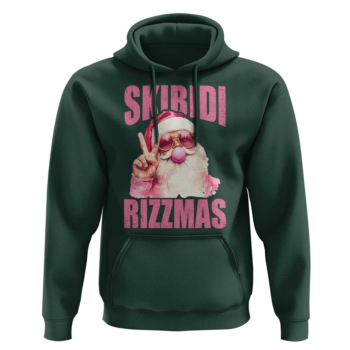 Funny Xmas Hoodie Skibidi Rizzmas Pink Santa Bubble Gum