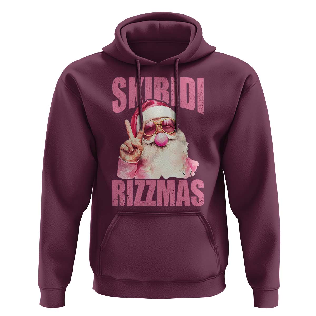 Funny Xmas Hoodie Skibidi Rizzmas Pink Santa Bubble Gum