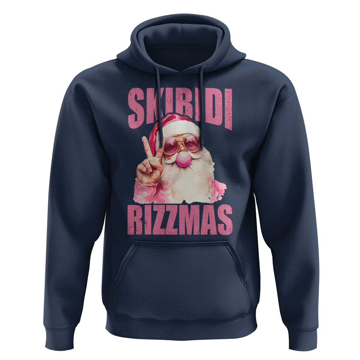 Funny Xmas Hoodie Skibidi Rizzmas Pink Santa Bubble Gum