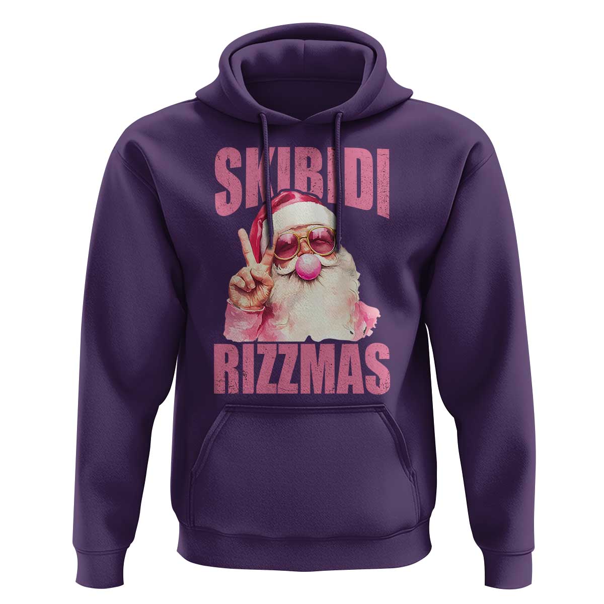 Funny Xmas Hoodie Skibidi Rizzmas Pink Santa Bubble Gum